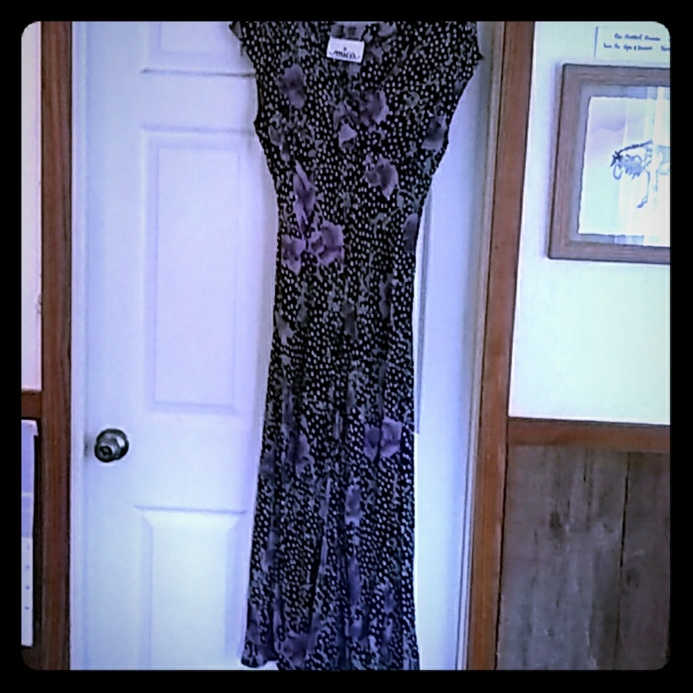 mica long black & purple floral dress